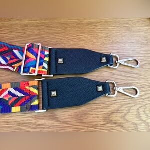 Colorful Purse Strap with gold tone hardware geometric blue pink red yellow